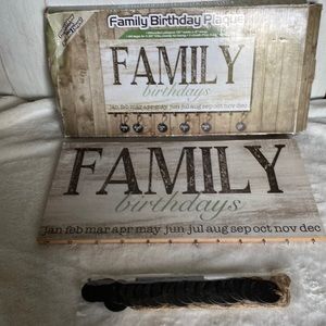 6/$20 Family Birthday Plaque 16" x 8"  24 tags 1 chalk pencil NWT